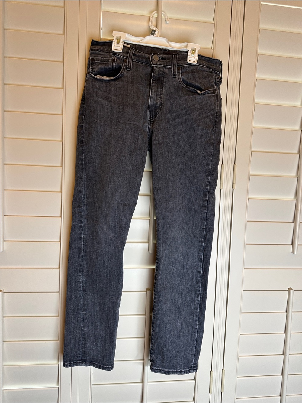 Levi's 502 Taper Dark Grey Denim Jeans with Tan Leather Patch
